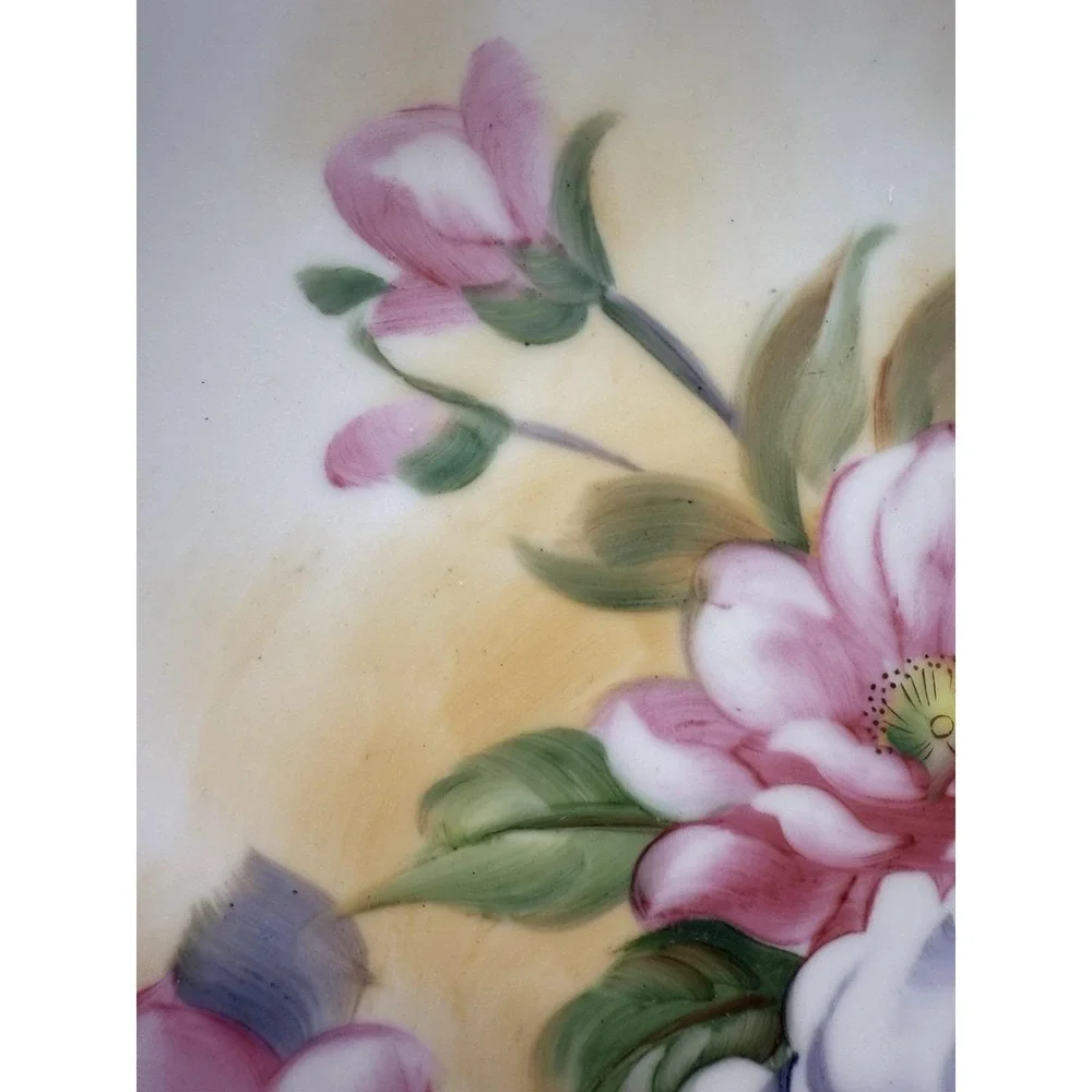 Lefton Hand Painted Floral Plate Pink Blue Flowers Vintage Porcelain‎ Japan